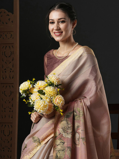 Anouk Floral Printed Zari Detail Saree - Image 4