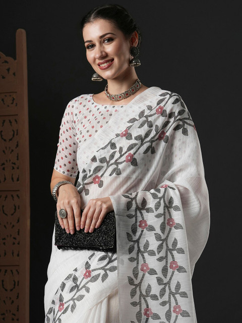 Anouk Floral Printed Block Print Saree - Image 4
