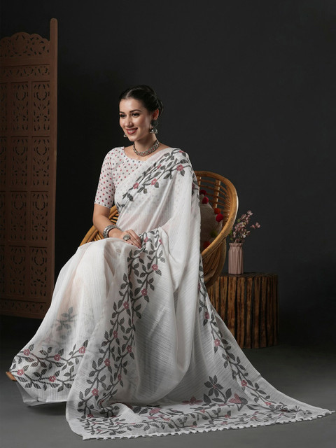 Anouk Floral Printed Block Print Saree - Image 3