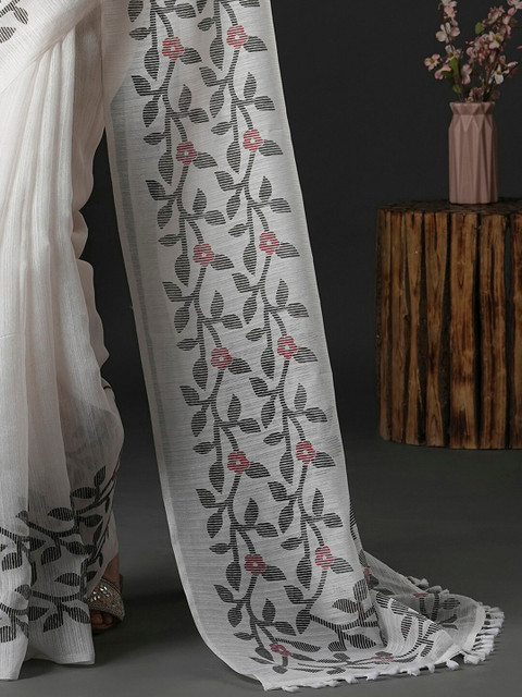 Anouk Floral Printed Block Print Saree - Image 5