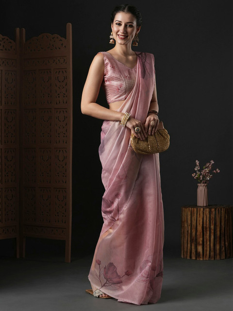 Anouk Floral Printed Organza Saree - Image 2