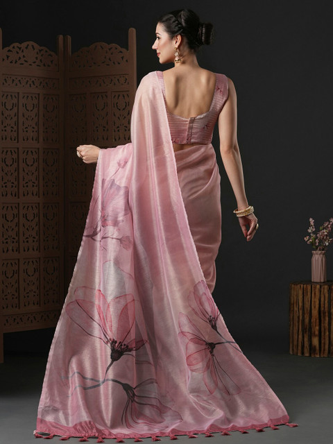 Anouk Floral Printed Organza Saree - Image 3