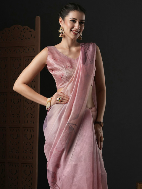 Anouk Floral Printed Organza Saree - Image 4