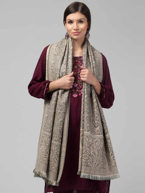 Tweedle Floral Woven Design Pure Woolen Shawl