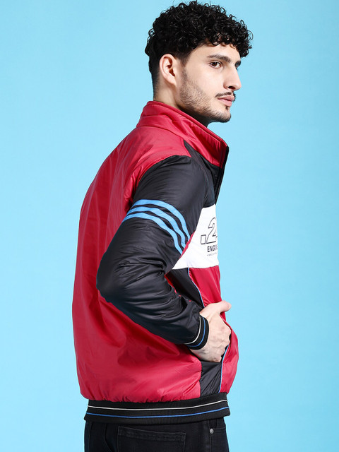 The Indian Garage Co Men Red Crop Outdoor Bomber with Patchwork Jacket - Image 4