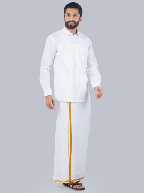 Ramraj Long Sleeves Shirt With Gold Jari Border Veshti - Image 4