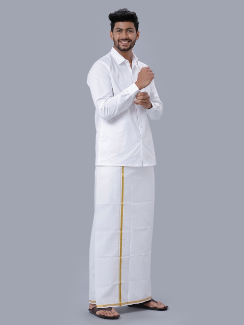 Ramraj Spread Collar Shirt With 1/2 inch Gold Jari Border Veshti