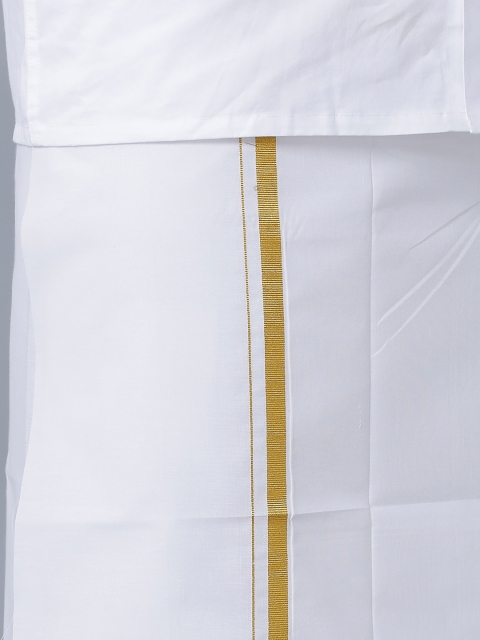 Ramraj Long Sleeves Shirt With 1/2 inch Gold Jari Border Veshti - Image 3