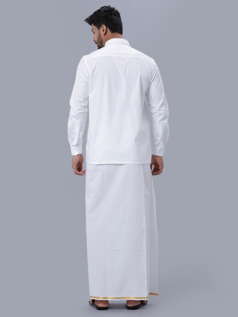 Ramraj Long Sleeves Shirt With 1/2 inch Gold Jari Border Veshti - Image 4