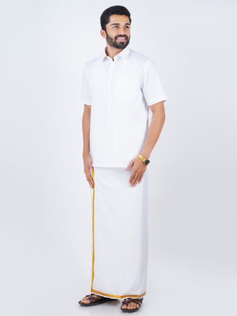 Ramraj Short Sleeves Shirt With Veshti - Image 4