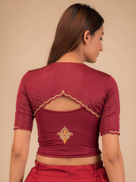 Bindigasm's Advi Woven Design Thread Work Jacquard Stretchable Saree Blouse - Image 3