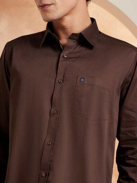 DENNISON Smart Solid Opaque Pure Cotton Satin Shirt - Image 2