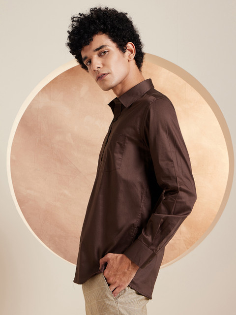 DENNISON Smart Solid Opaque Pure Cotton Satin Shirt - Image 4