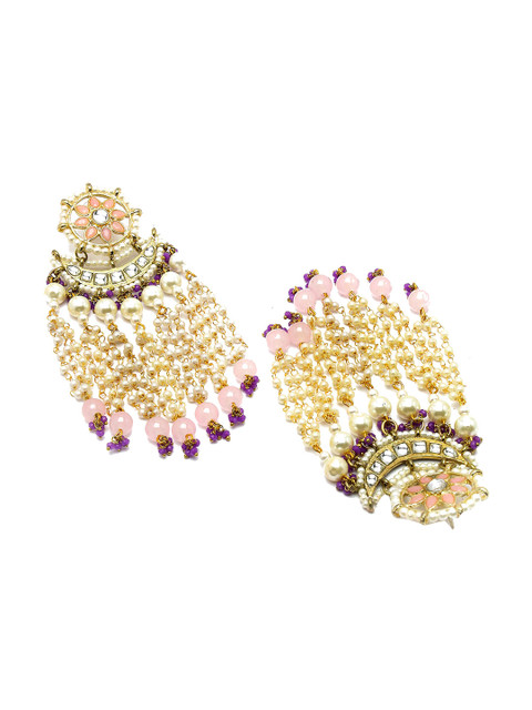 KARATCART Gold Plated Kundan Studded Drop Earrings - Image 3