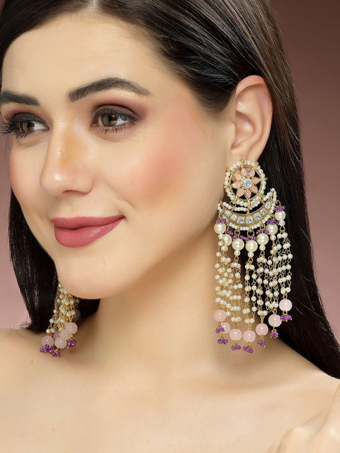 KARATCART Gold Plated Kundan Studded Drop Earrings - Image 5