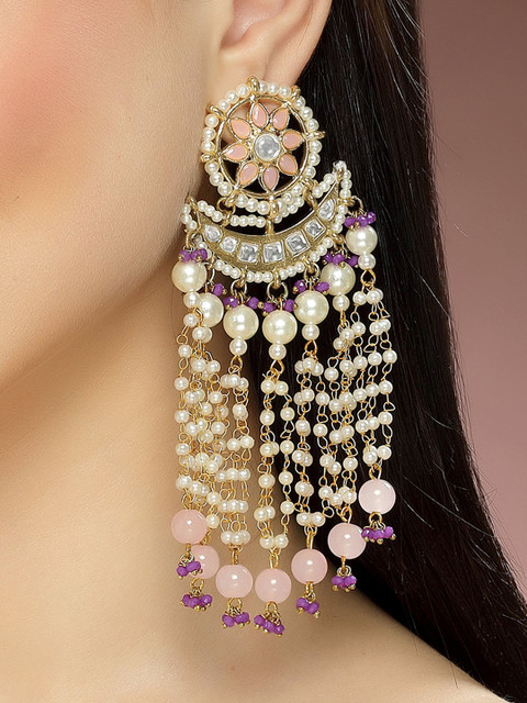 KARATCART Gold Plated Kundan Studded Drop Earrings - Image 6