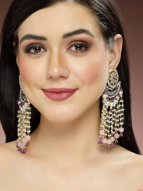 KARATCART Gold Plated Kundan Studded Drop Earrings - Image 4