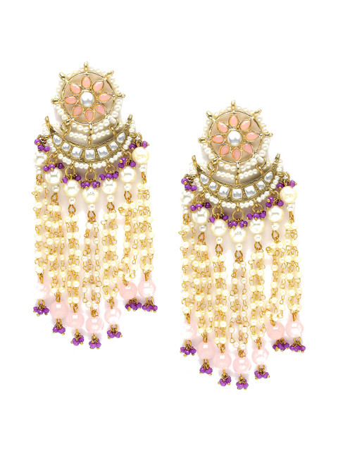KARATCART Gold Plated Kundan Studded Drop Earrings - Image 2