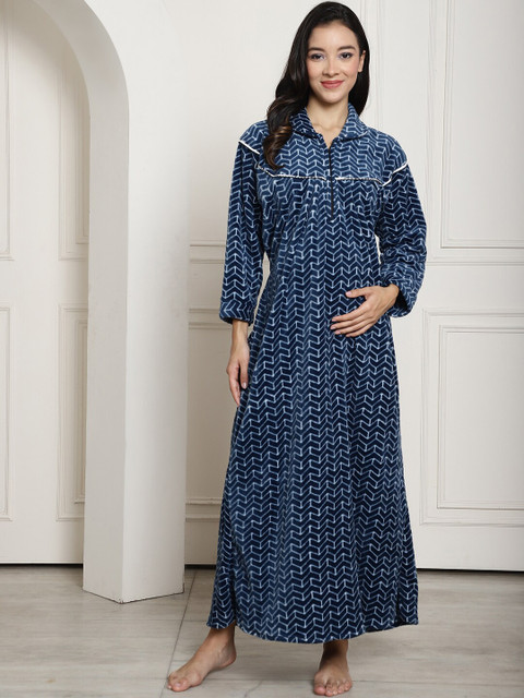 Secret Wish Geometric Printed Maternity Maxi Nightdress
