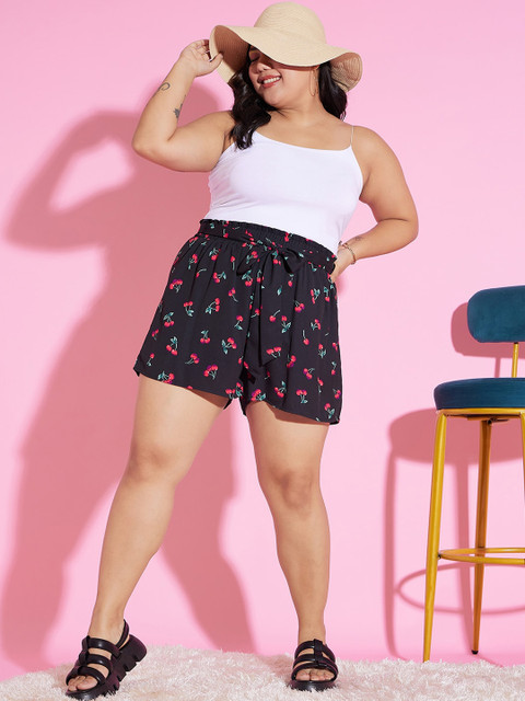 Berrylush Curve Plus Size Women Conversational Printed High Rise Loose Fit Regular Shorts - Image 4