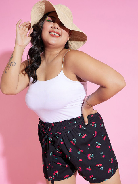 Berrylush Curve Plus Size Women Conversational Printed High Rise Loose Fit Regular Shorts - Image 5