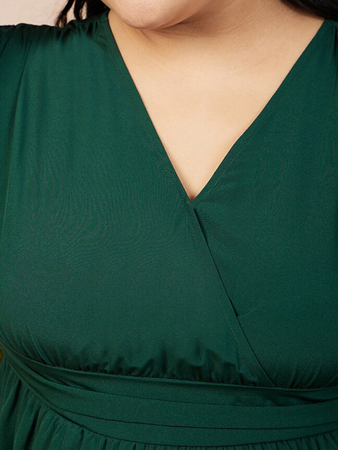 Berrylush Curve Plus Size Green Puff Sleeves Smocked Empire Dress - Image 2