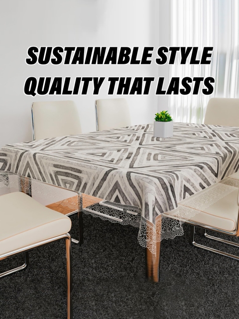 Kuber Industries Grey & Beige Triangle 6 Seater Dining Table Cloth Cover - Image 6