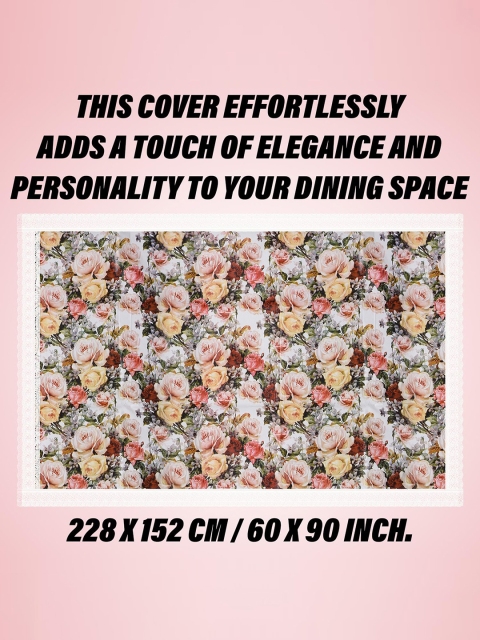 Kuber Industries White & Pink Rose Printed 6 Seater Dining Table Cloth Cover - Image 3
