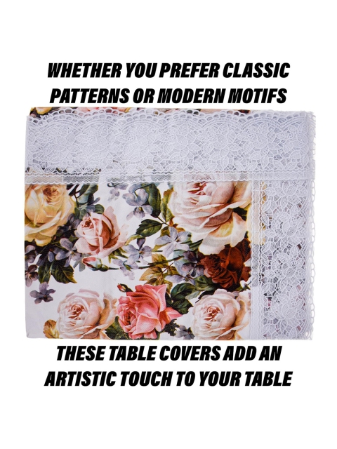 Kuber Industries White & Pink Rose Printed 6 Seater Dining Table Cloth Cover - Image 5