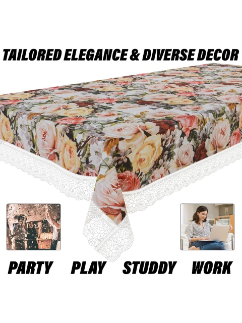 Kuber Industries White & Pink Rose Printed 6 Seater Dining Table Cloth Cover - Image 4