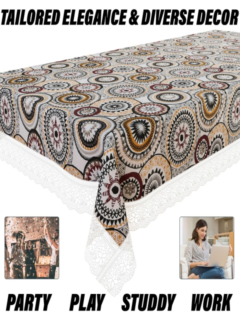 Kuber Industries White & Red Rangoli Printed 8 Seater Dining Table Cloth Cover - Image 4