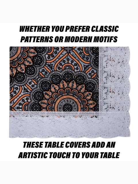 Kuber Industries Black & Beige Rangoli Printed 8 Seater Dining Table Cloth Cover - Image 5