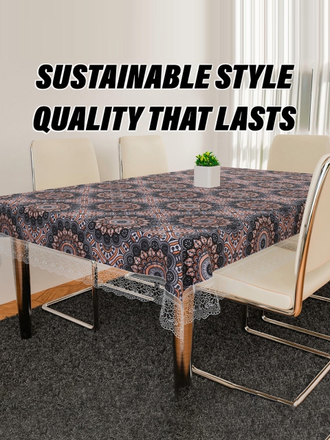 Kuber Industries Black & Beige Rangoli Printed 8 Seater Dining Table Cloth Cover - Image 3