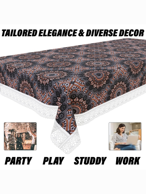 Kuber Industries Black & Beige Rangoli Printed 8 Seater Dining Table Cloth Cover - Image 4