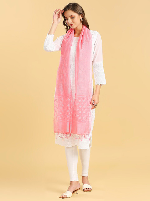 Dupatta Bazaar Striped Tasselled Organza Dupatta