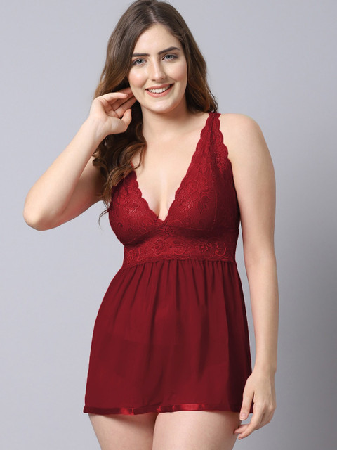 Shararat Self Design V-Neck Baby Doll