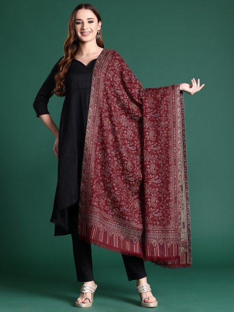 Sangria Women Floral Woven Design Shawl - Image 2
