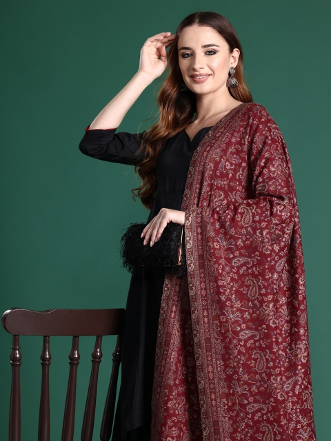 Sangria Women Floral Woven Design Shawl