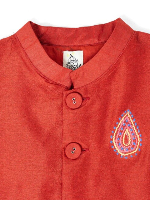 A Little Fable Boys Embroidered Woven Nehru Jacket - Image 3