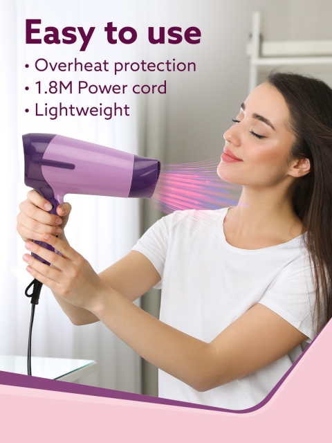 Agaro Prima 1000 W Hair Dryer with Copper Motor & 2 Speed Temperature Settings - Purple - Image 4