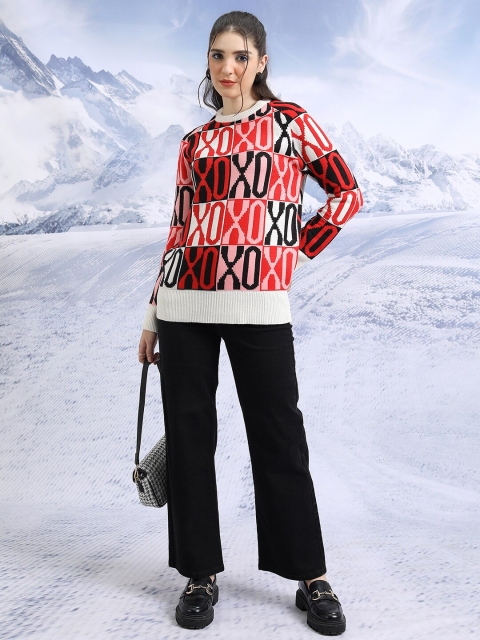 Tokyo Talkies White Self Design Acrylic Pullover Sweater - Image 5
