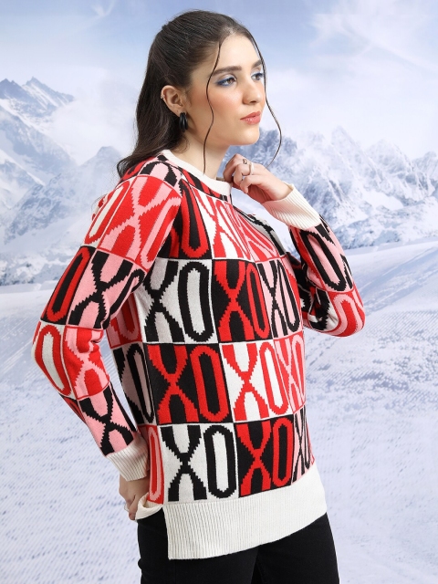 Tokyo Talkies White Self Design Acrylic Pullover Sweater - Image 7