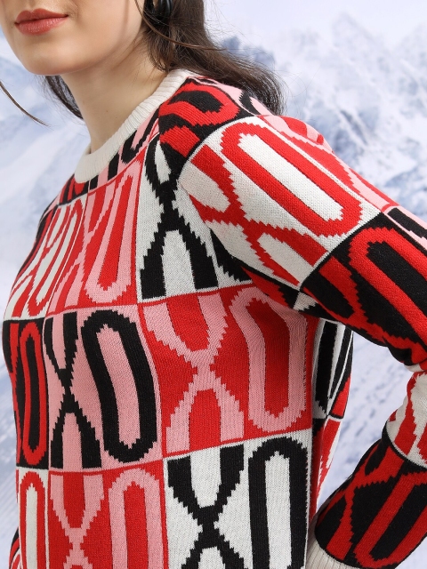 Tokyo Talkies White Self Design Acrylic Pullover Sweater - Image 2