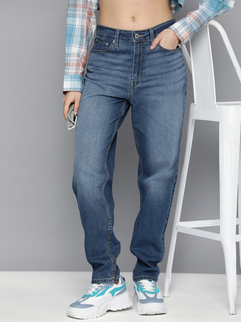 Levis Women 80s Mom Loose Tapered Fit High-Rise Heavy Fade Stretchable Jeans