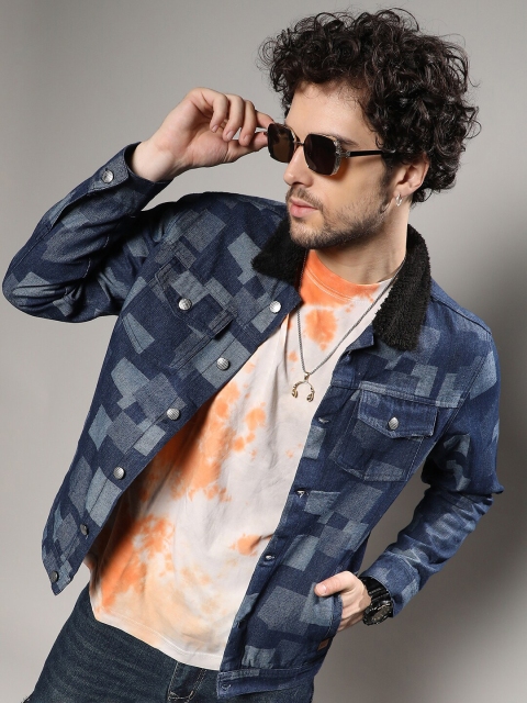 Campus Sutra Geometric Printed Windcheater Tailored Jacket
