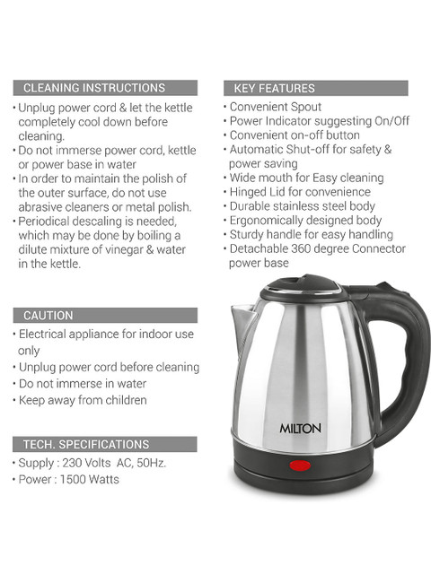 Milton Go Electro Kettle 1.5 Litres Silver and Glitz 750 Water Bottle 710 ml - Image 6