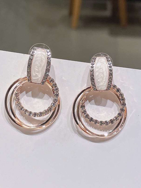 Shining Diva Fashion Gold-Plated Crystals-Studded Contemporary Drop Earrings