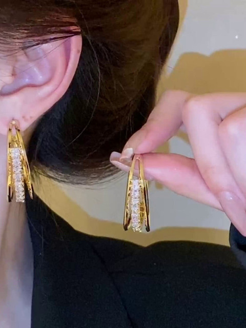 Shining Diva Fashion Gold-Plated Contemporary Half Hoop Earrings - Image 4