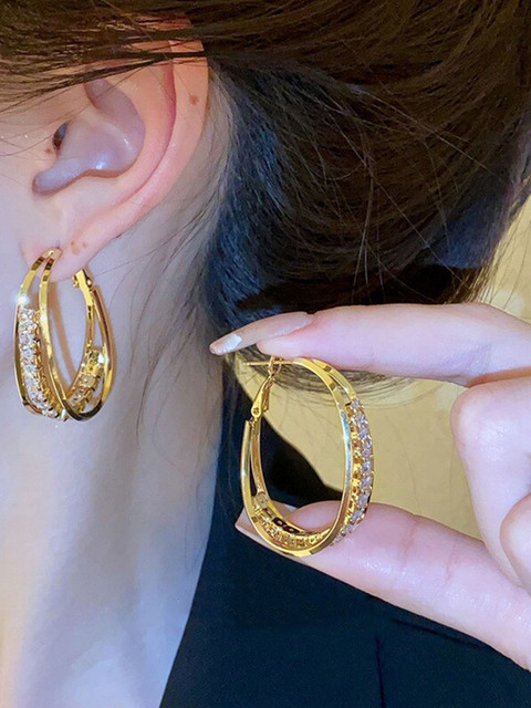 Shining Diva Fashion Gold-Plated Contemporary Half Hoop Earrings - Image 7