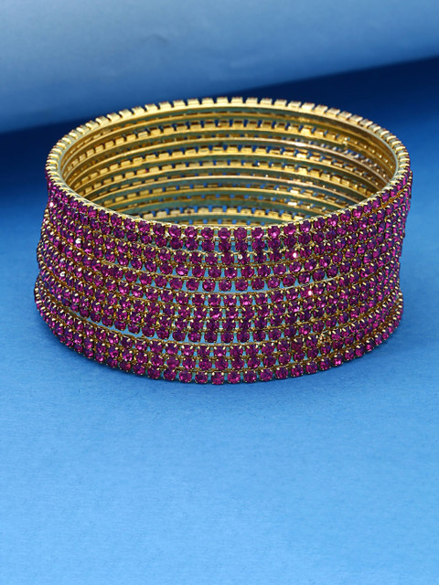 Shining Diva Set Of 12 Gold Plated Crystal Studded Bangles